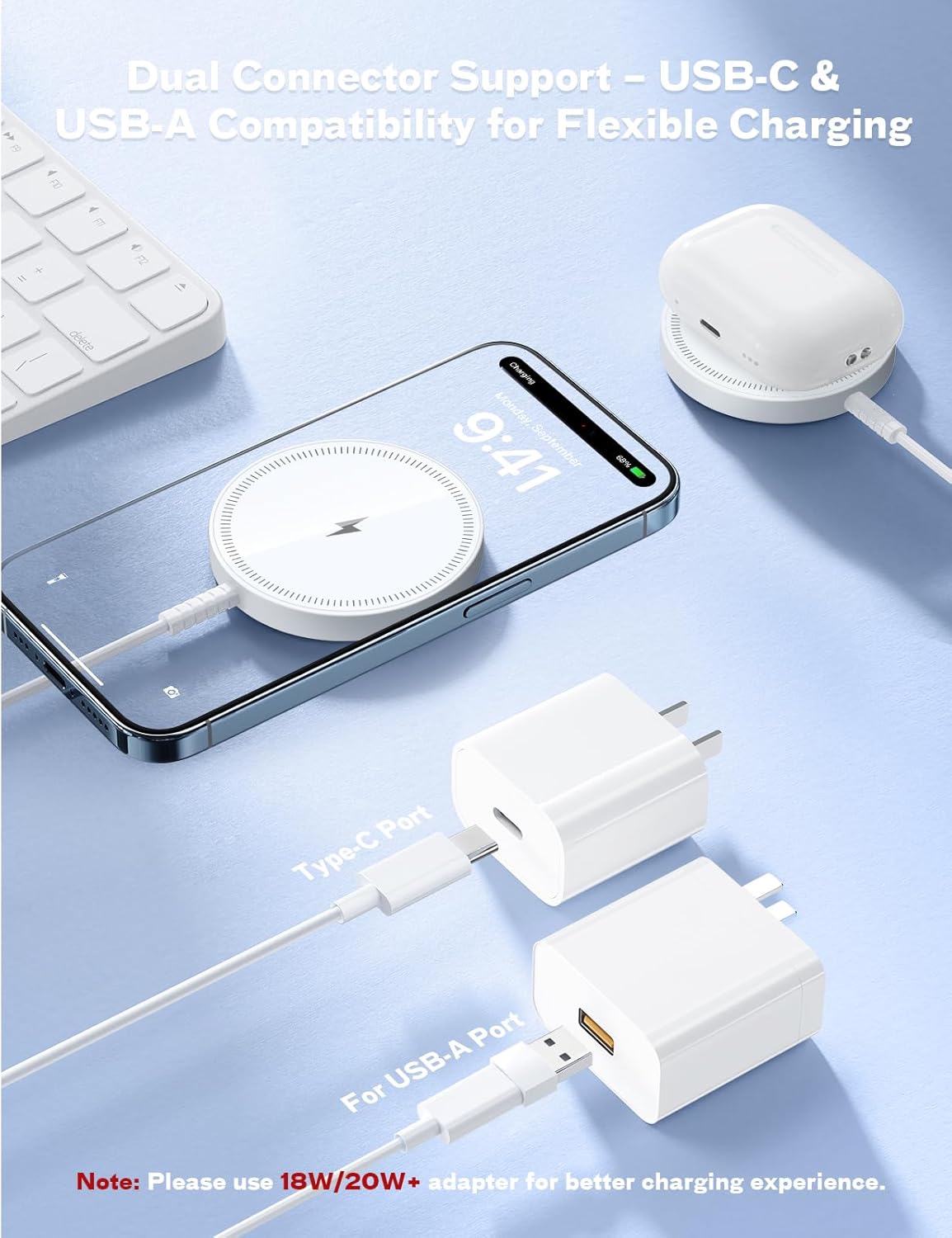 Magnetic Wireless Charger iPhone: Fast Charging Pad for iPhone 16/15/14/13/12 Series & AirPods Pro 4-2, Strong Magnet, Dual Ports, Case-Friendly, Ultra-Lightweight for Travel Home Office Desk