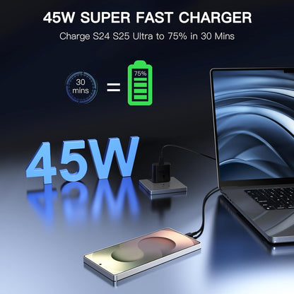 45W Super Fast Charger USB C, 2Pack PPS Type C Charging Block with 6FT USB-C Cable for Samsung Galaxy S25 +/Ultra /S24 S23 S22 +/Ultra/ S21 S20/Tab S9, iPhone 16/15 and More